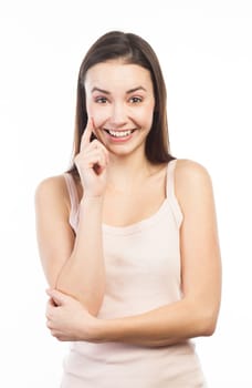 Portrait of a joyful young woman isolated on white