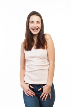 Portrait of a young happy woman, isolated on white