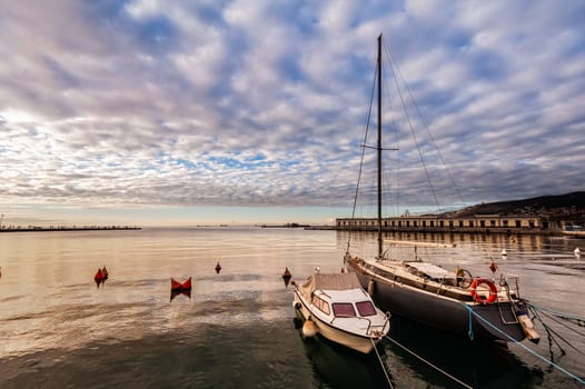 Pleasure boats moor  in harbor.