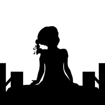 Silhouette girl sit bridge dreams. Vector illustration