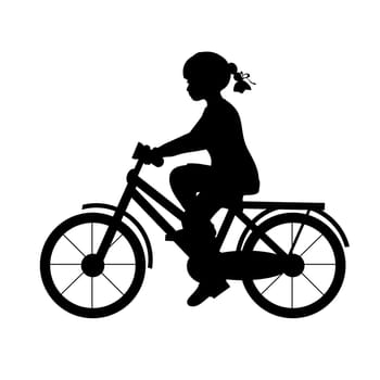 Silhouette girl riding bike sport. Vector illustration