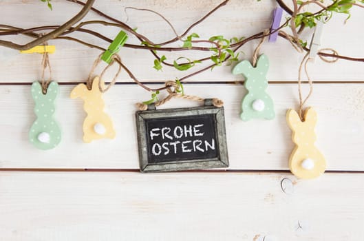 Colorful decoration for Easter with small table with text space
