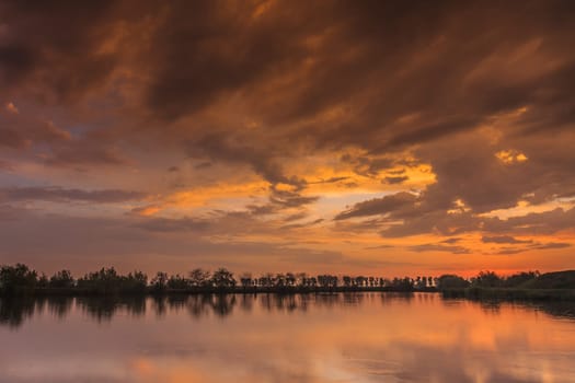 sunrise on the lake. Comana Natural Park, Romania.