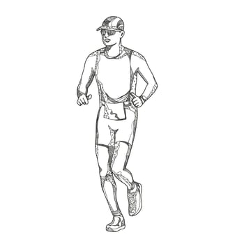 Doodle art illustration of a triathlete,marathon,duathlon, trail runner running on isolated background done in mandala style.