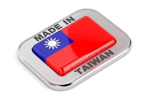 Made in Taiwan silver badge on white background