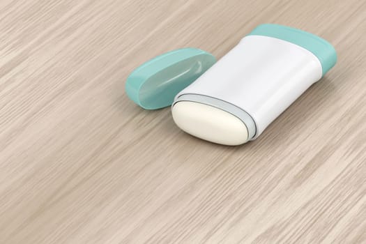 Antiperspirant deodorant stick on wood background