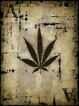 hemp leaf on playing card as - grunge background illustration
