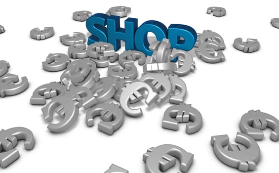 the word shop and many eurozeichen - 3d rendering