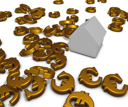house and euro symbols on white background - 3d illustration