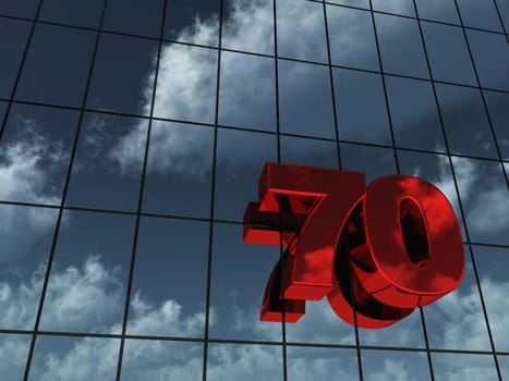 the number seventy on glass façade - 3d rendering