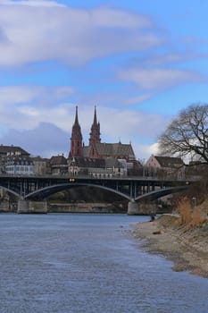 Rhine Wettstein Bridge and Basel Minster