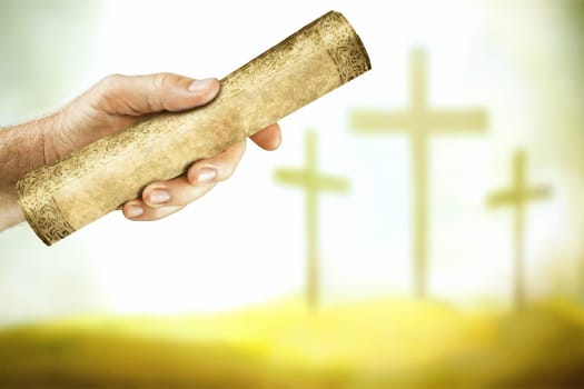 A hand that shows the message from the cross of the Lord Jesus.