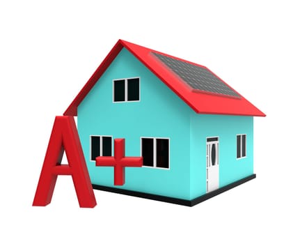 Energy efficient house with solar panel, 3d rendering, on white background