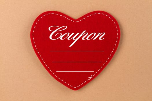 Red heart made of felt with lettering - Coupon