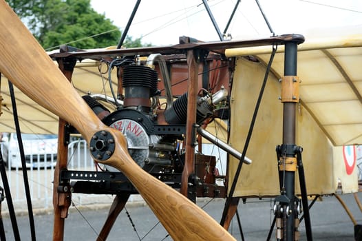 Reproduction of the Bleriot XI presentation on the airfield of Mende in the French department of Gard.