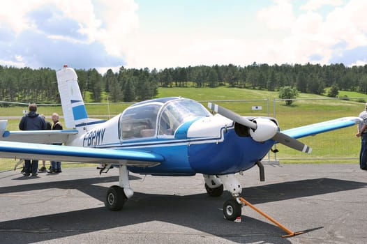 Small plane parked on the Mende airfield in the French department of Gard