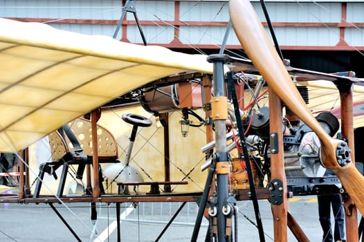 Reproduction of the Bleriot XI presentation on the airfield of Mende in the French department of Gard.