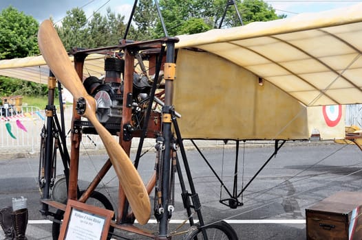 Reproduction of the Bleriot XI presentation on the airfield of Mende in the French department of Gard.