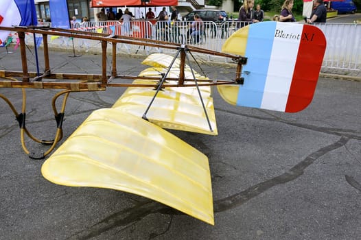 Reproduction of the Bleriot XI presentation on the airfield of Mende in the French department of Gard.