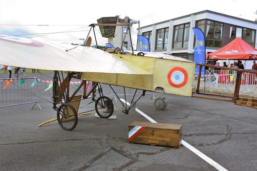 Reproduction of the Bleriot XI presentation on the airfield of Mende in the French department of Gard.