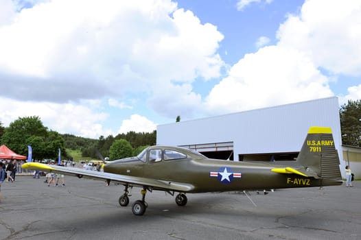 Old fighter of the air force united states parked on the Mende airfield in the French department of Gard
