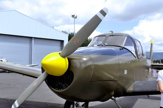 Old fighter of the air force united states parked on the Mende airfield in the French department of Gard