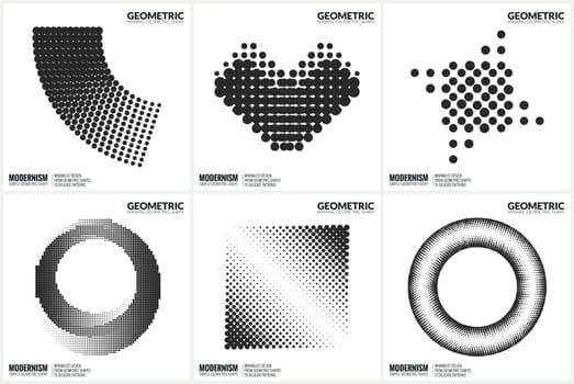 Set 6 Universal Halftone Geometric Shapes For Design Black And White Color
