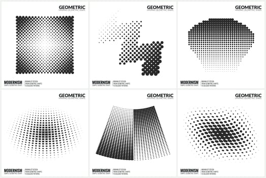 Set 6 Universal Halftone Geometric Shapes For Design Black And White Color