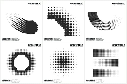 Set 6 Universal Halftone Geometric Shapes For Design Black And White Color