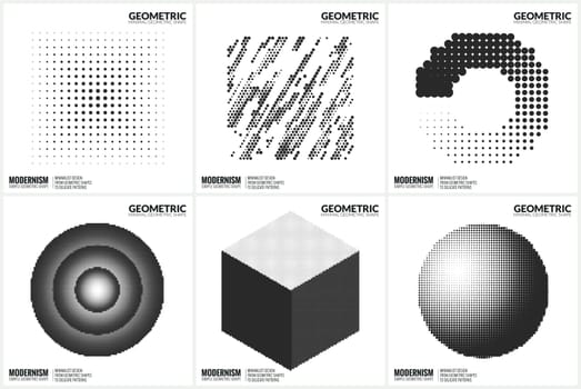 Set 6 Universal Halftone Geometric Shapes For Design Black And White Color