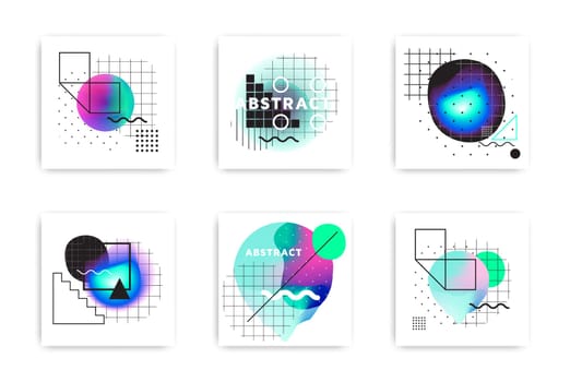 Vector illustrations set. Modern abstract background, hipster bright gradient, mesh, retro style 80s - 90s. Memphis style graphic geometric elements for placards brochures posters covers banners