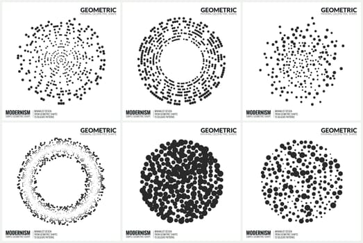 Set 6 Universal Halftone Geometric Shapes For Design Black And White Color