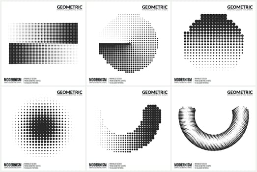 Set 6 Universal Halftone Geometric Shapes For Design Black And White Color