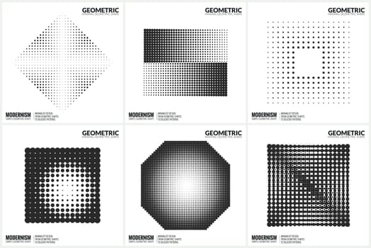 Set 6 Universal Halftone Geometric Shapes For Design Black And White Color