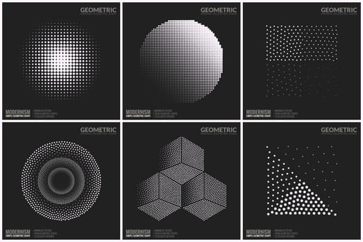 Set 6 Universal Halftone Geometric Shapes For Design Black And White Color