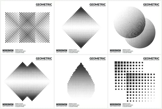 Set 6 Universal Halftone Geometric Shapes For Design Black And White Color