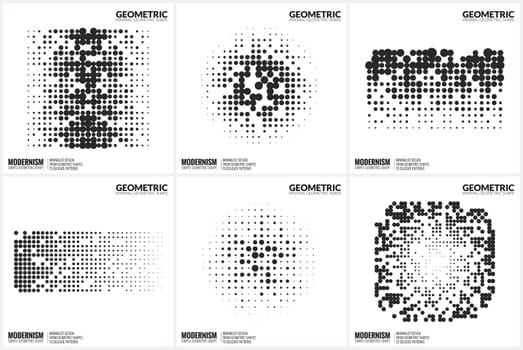 Set 6 Universal Halftone Geometric Shapes For Design Black And White Color