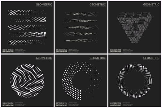 Set 6 Universal Halftone Geometric Shapes For Design Black And White Color