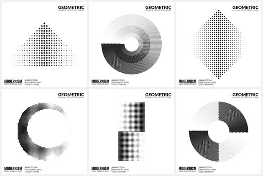 Set 6 Universal Halftone Geometric Shapes For Design Black And White Color