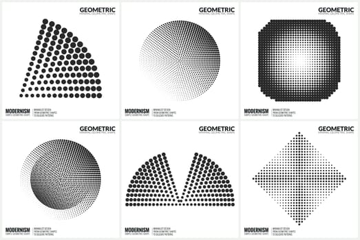 Set 6 Universal Halftone Geometric Shapes For Design Black And White Color