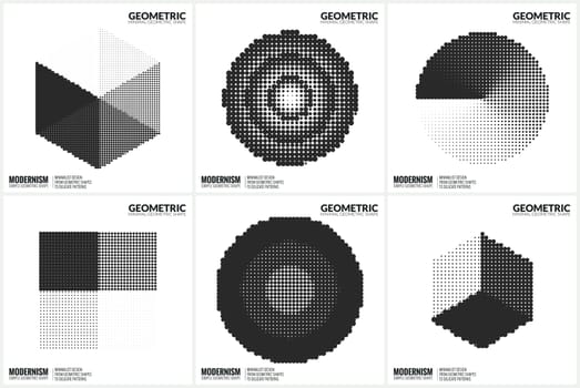 Set 6 Universal Halftone Geometric Shapes For Design Black And White Color