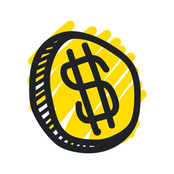 Vector concept commerce. Dollar coin icon. Hand drawing illustrations. Doodle sketch