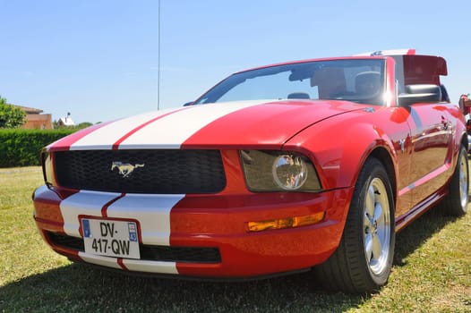 Front of a Ford Mustang photographed during a car rally