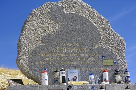 Commemorative stela of Tom Simpson died on the Tour de France to Mont Ventoux