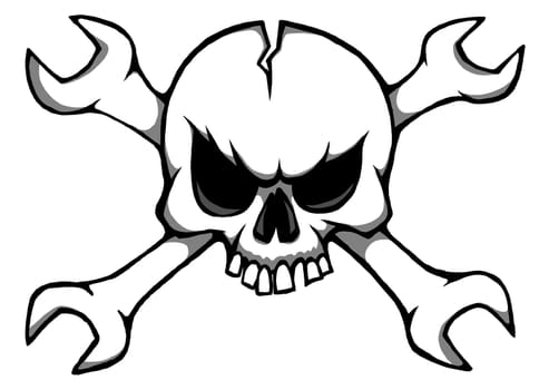 funny cartoon skull with crossed wrenches - illustration