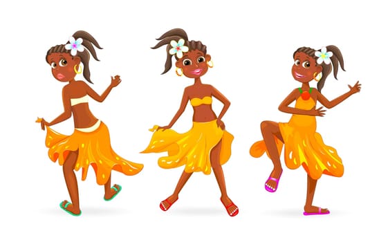 Dancing little African girl. Little girl is dancing on a white background.