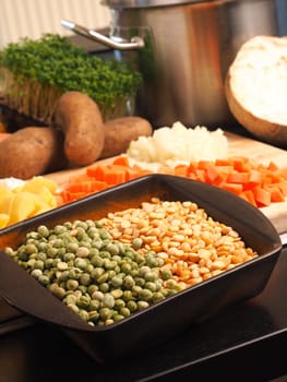 Organic ingredients of cooking a soup of peas