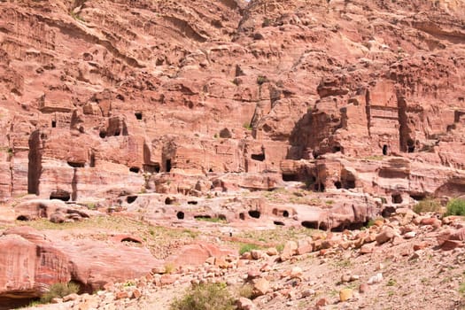 Cave dwellings in the Rose City of Petra, Jordan. The city of Petra was lost for over 1000 years. Now one of the Seven Wonders of the Word