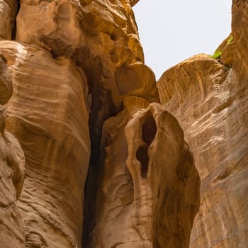 The Siq - stone gallery to the hidden city of Petra, Jordan. UNESCO World Heritage Site