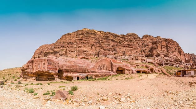 Cave dwellings in the Rose City of Petra, Jordan. The city of Petra was lost for over 1000 years. Now one of the Seven Wonders of the Word